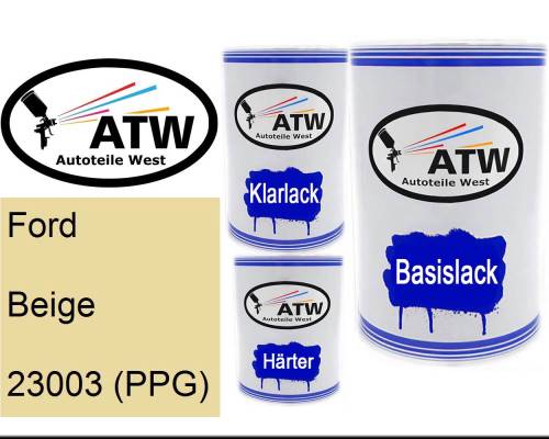 Ford, Beige, 23003 (PPG): 500ml Lackdose + 500ml Klarlack + 250ml Härter - Set, von ATW Autoteile West.